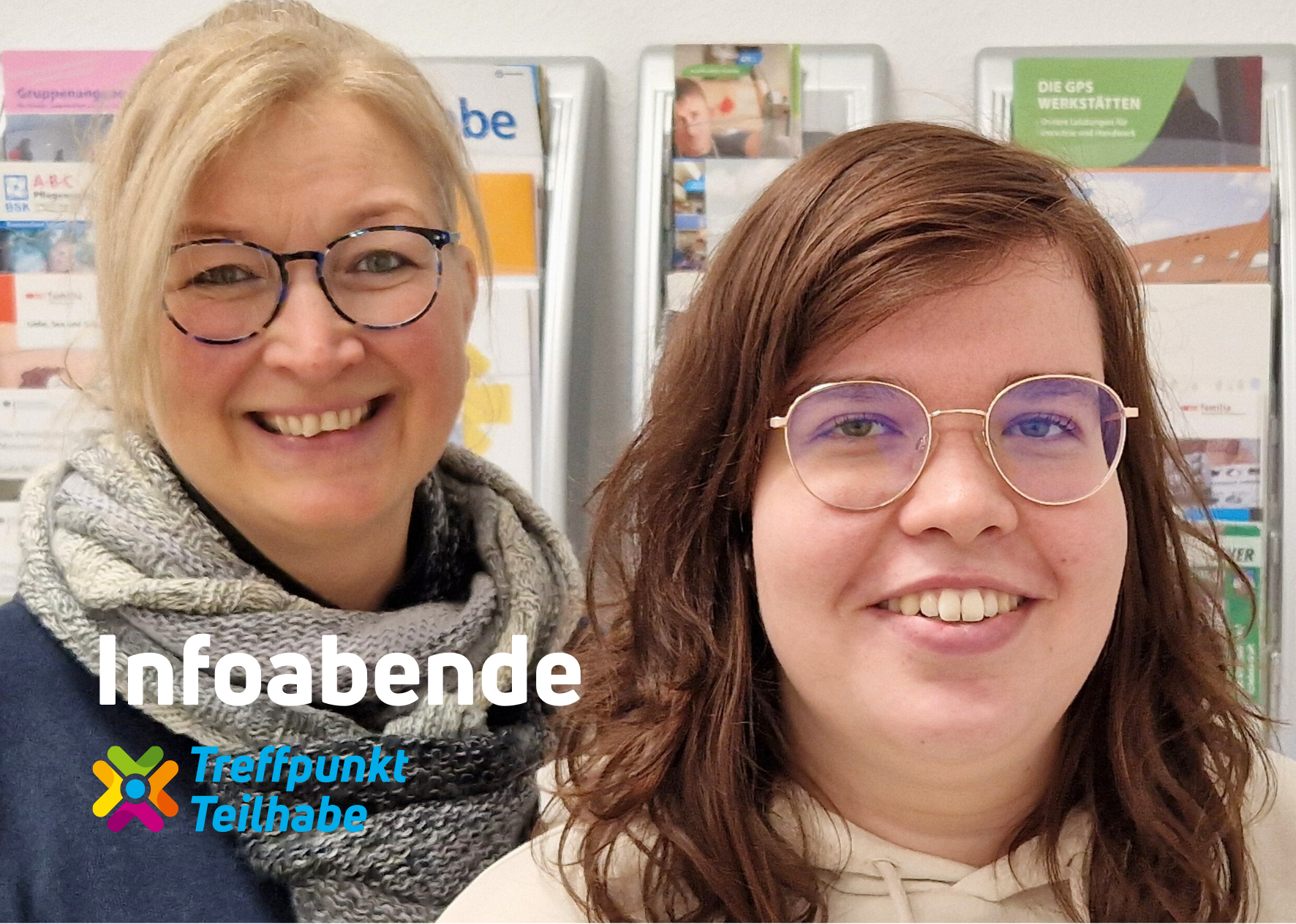 Zwei GPS Mitarbeiterinnen von der GPS Abteilung "Treffpunkt Teilhabe" namens Bianca Rieken und Maja Mienits sind vor der Kamera.
