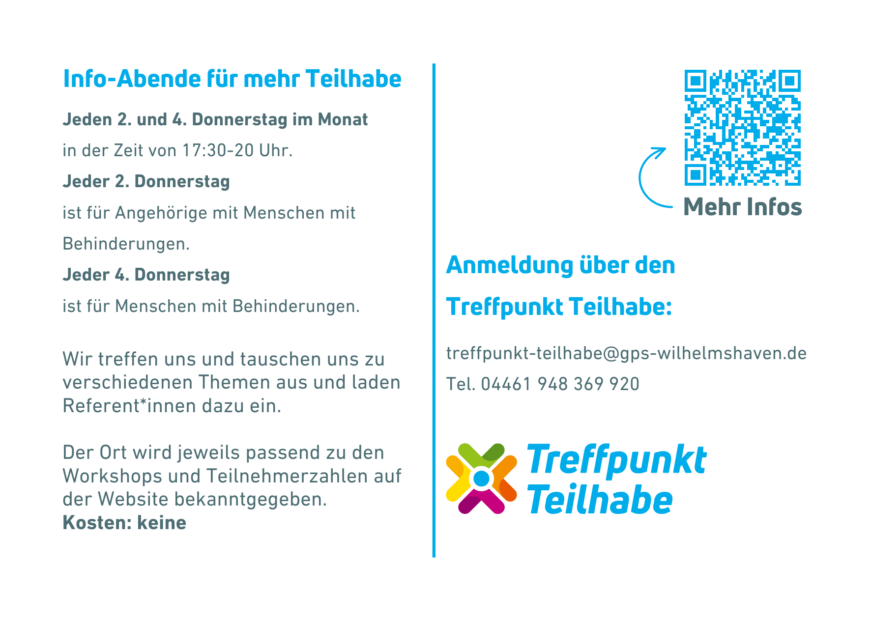 Infos auf einer Karte für die Infoabende für mehr Teilhabe.