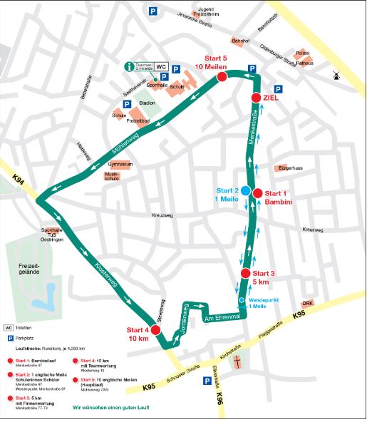 Eine bunte Stadtkarte mit einer grün-farbigen Route.