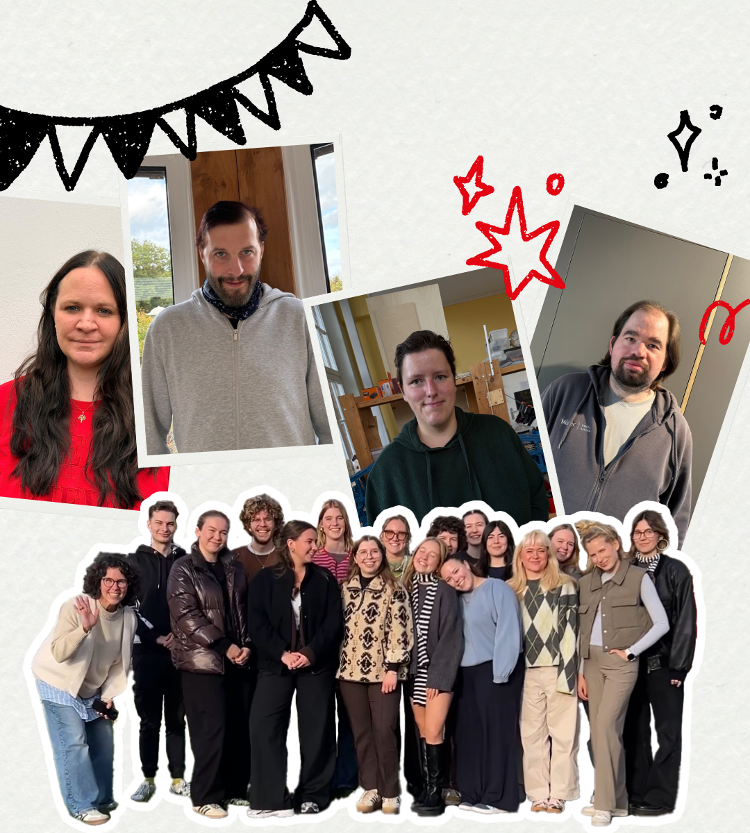 Vier Beschäftigte der GPS oben auf dem Bild und eine Gruppe von Studenten von der Jade Hochschule unten.